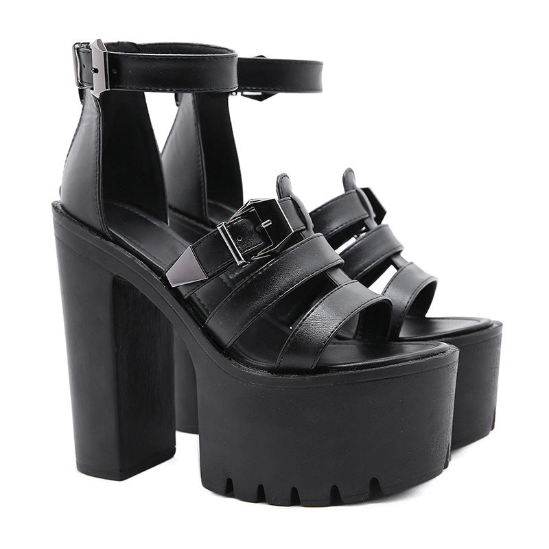 Sarah Express Patent Chunky Heel Buckle Sandals
