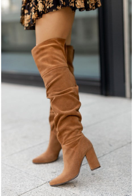 Sarah Express Suede Pointed Toe High Heel Boots