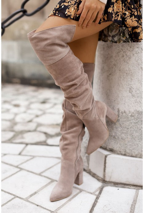 Sarah Express Suede Pointed Toe High Heel Boots