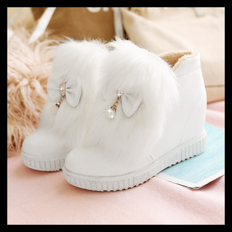 Sarah Express Shaggy Bowknot Platform Ankle Boots