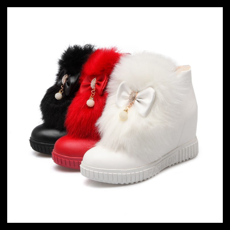 Sarah Express Shaggy Bowknot Platform Ankle Boots
