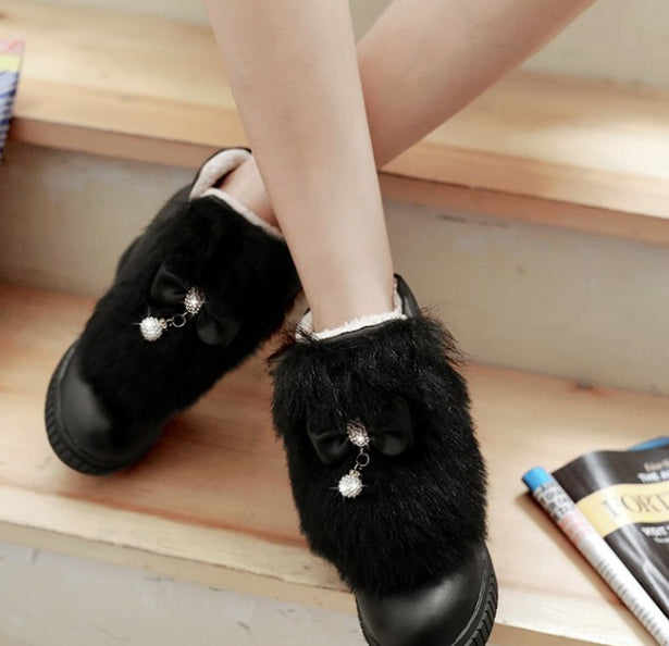 Sarah Express Shaggy Bowknot Platform Ankle Boots