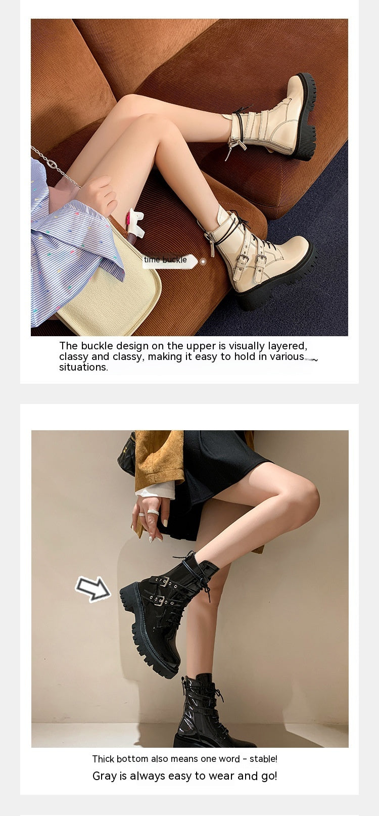 Sarah Express French Style Buckle Platform Motorcycle Boots