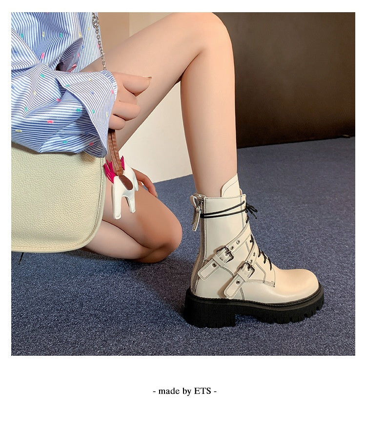 Sarah Express French Style Buckle Platform Motorcycle Boots