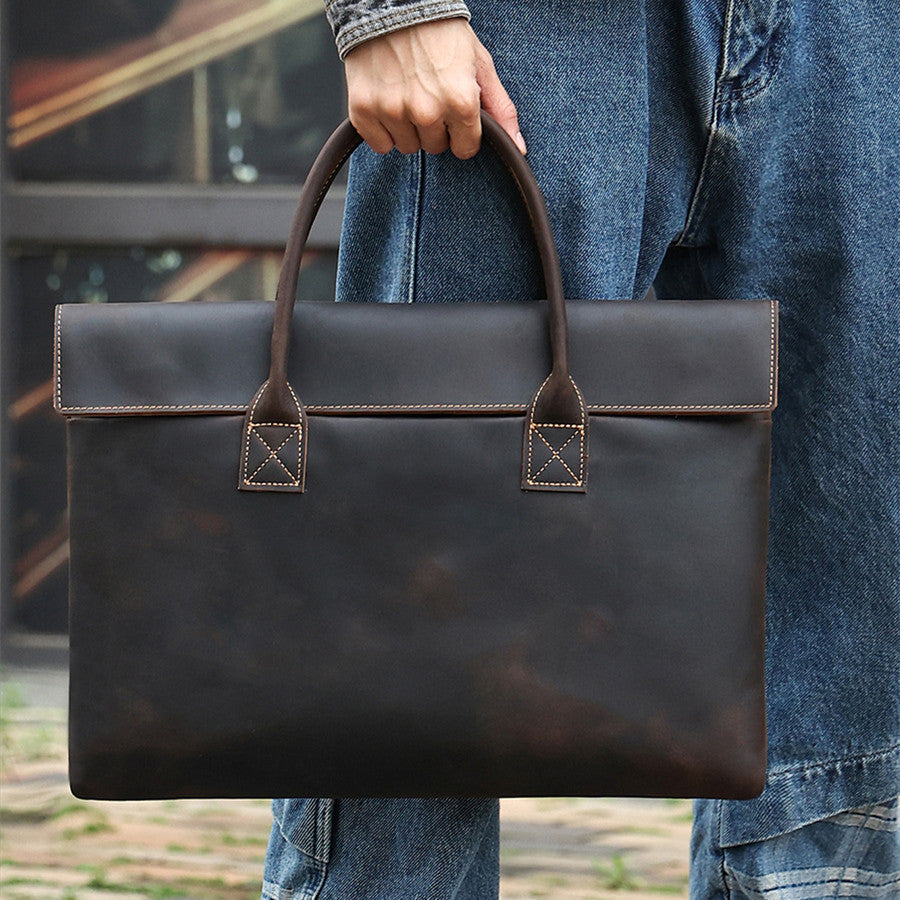 Sarah Express Crazy Horse Leather Slim Laptop Handbag