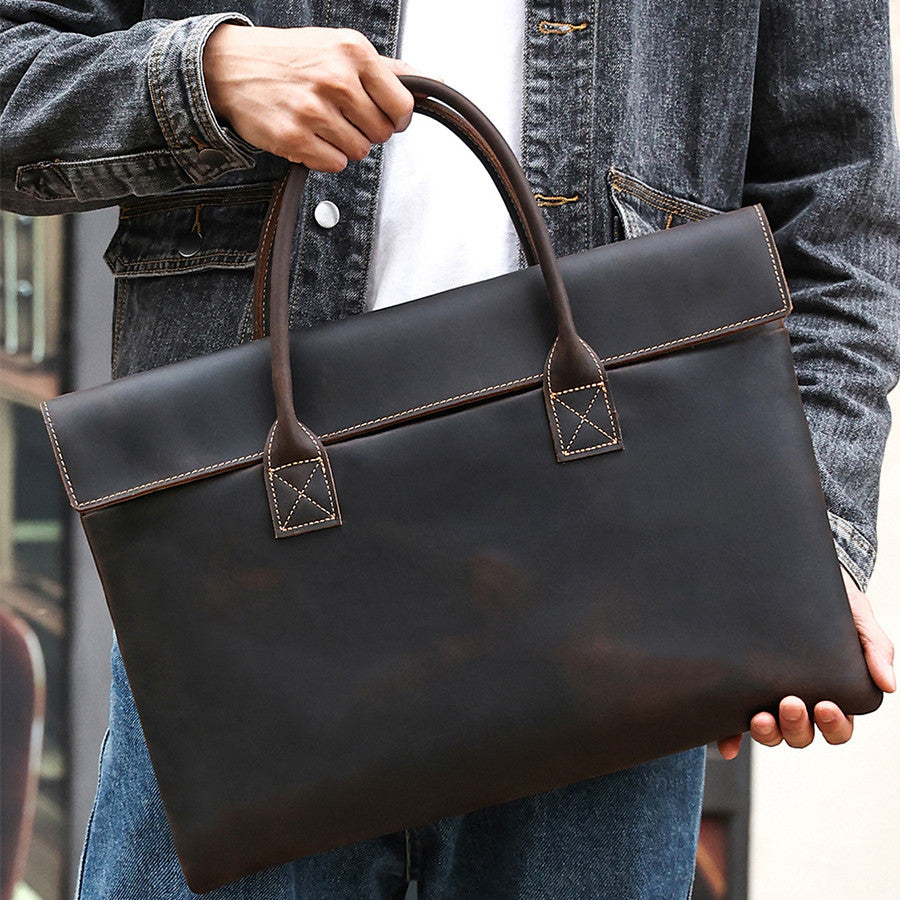 Sarah Express Crazy Horse Leather Slim Laptop Handbag