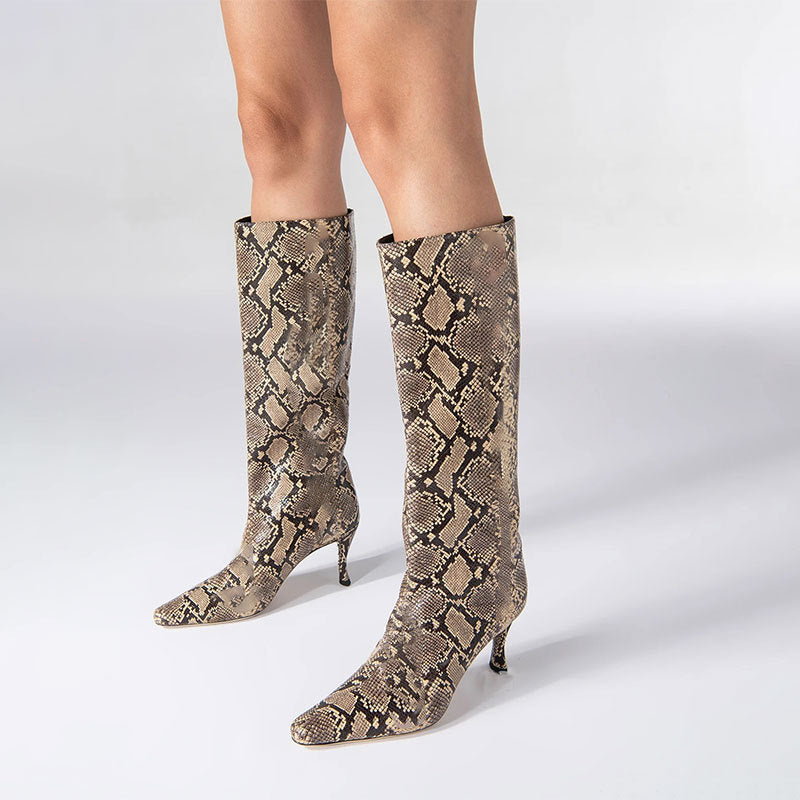 Sarah Express Square Toe Microfiber Knee High Boots