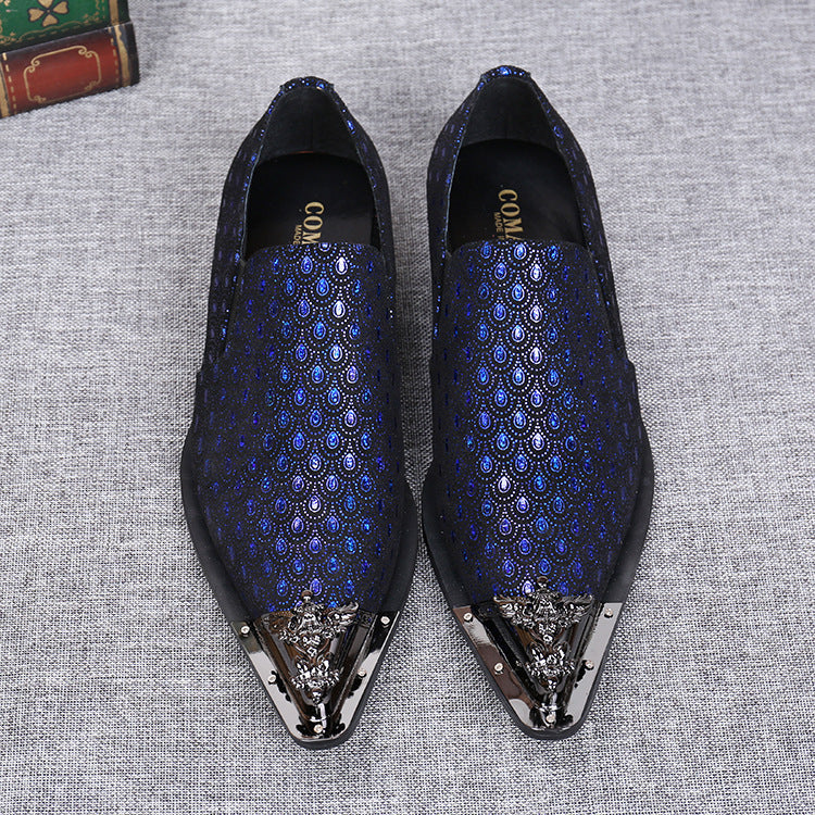 Sarah Express Men's Blue Embossed Pointed Toe Shoes