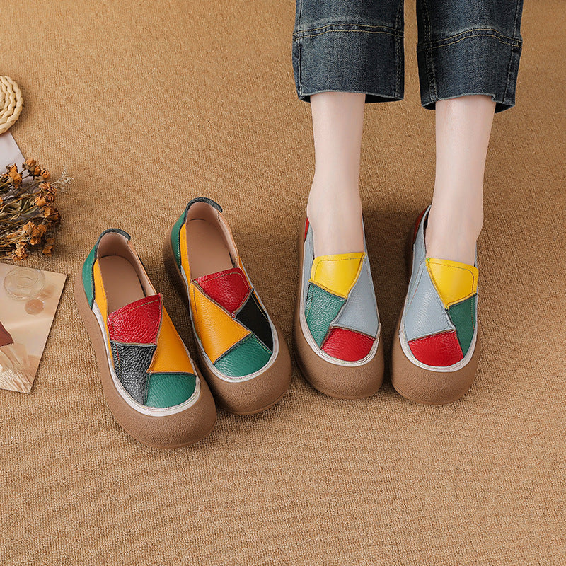 Sarah Express Patchwork Color-Block Leather Slip-On Loafers