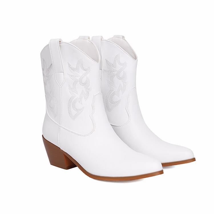 Sarah Express Embroidered Pointed Toe Mid-Calf Boots