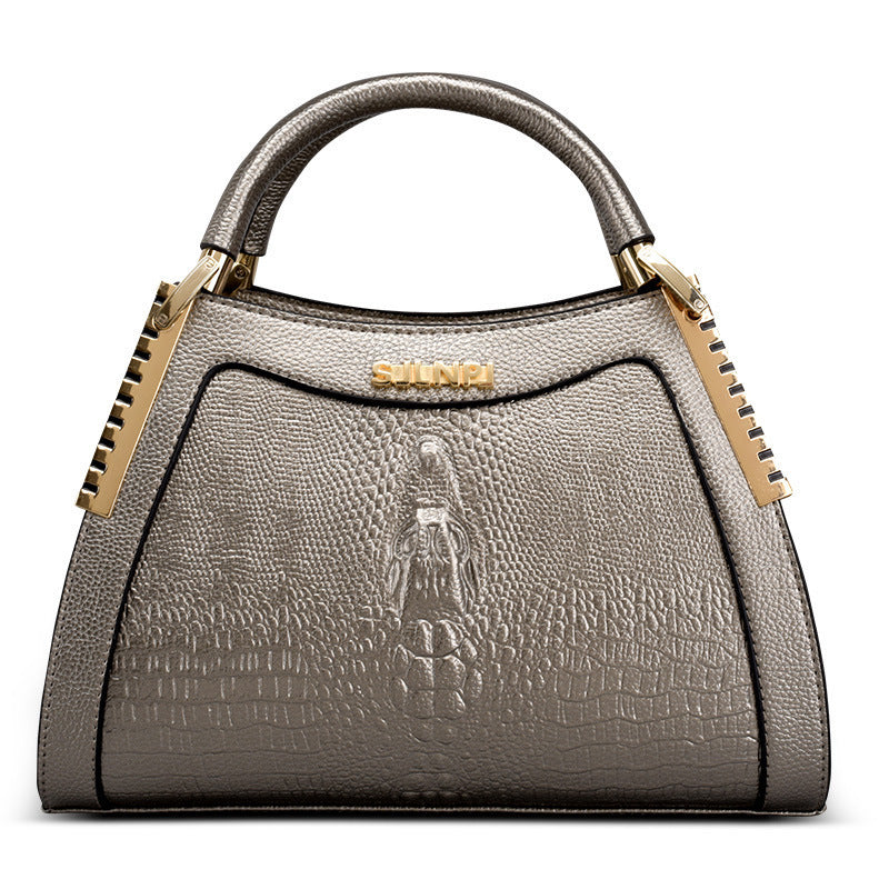 Sarah Express Embossed Crocodile Pattern Trapezoid Handbag