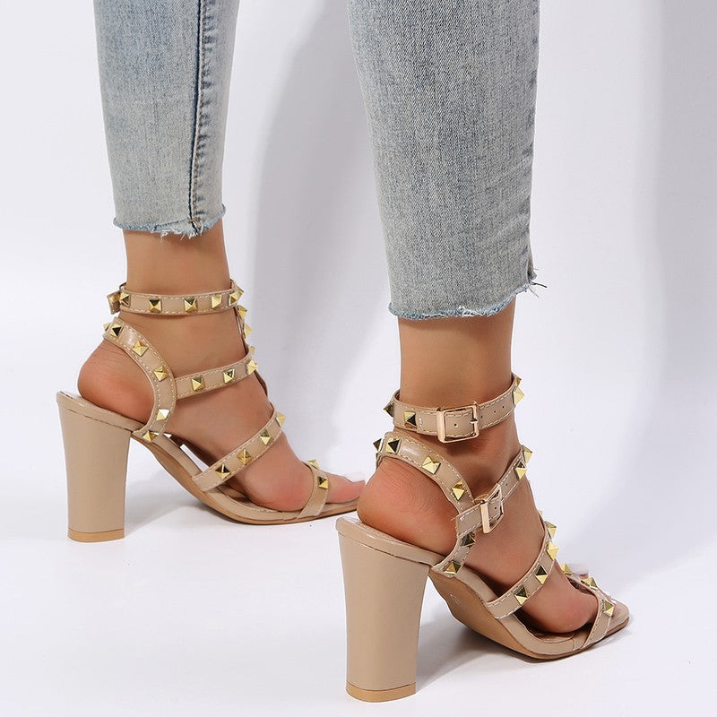 Sarah Express Studded Square-Toe Buckle Strap Gladiator Sandals
