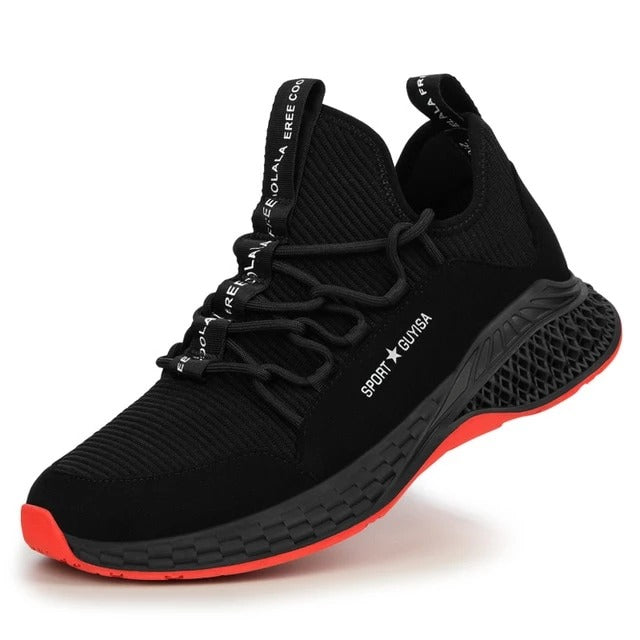 Sarah Express Men's Breathable Steel Toe Work Boots Black red