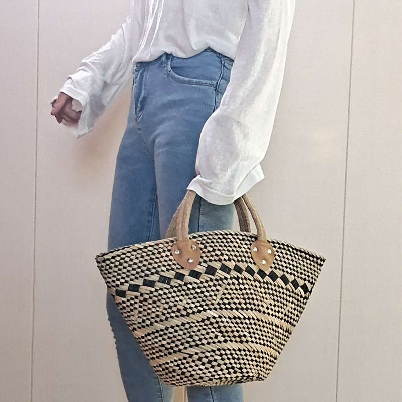 Sarah Express Handmade Woven Straw Oval Handbag