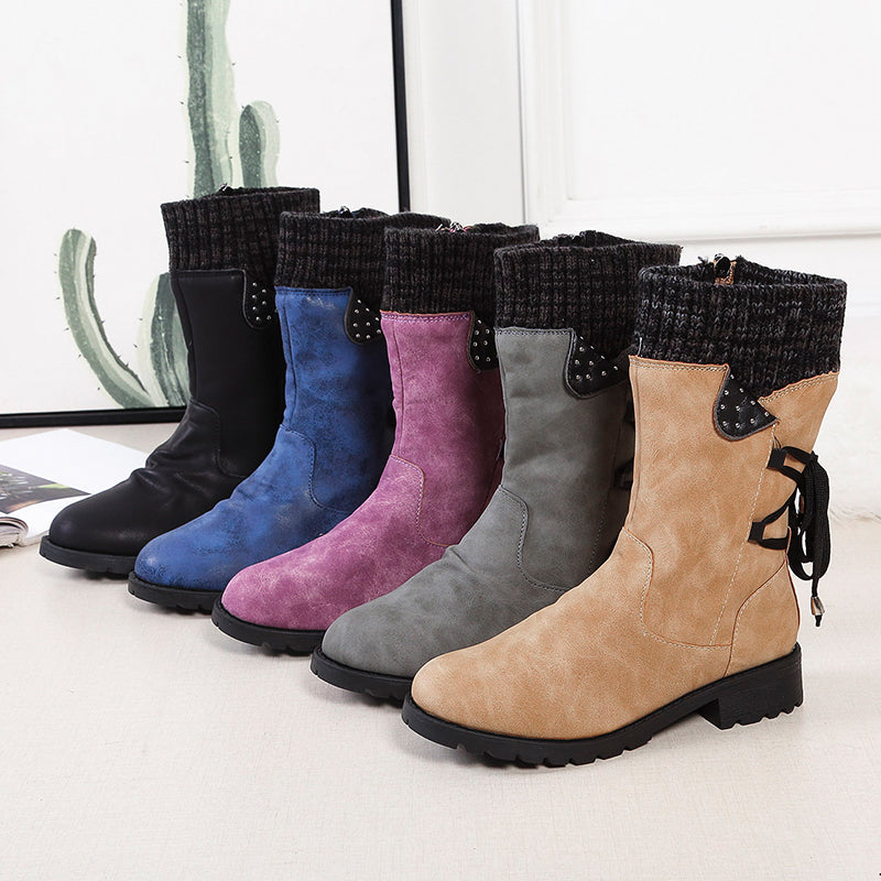 Sarah Express Mid-Calf Rhinestone Knit Cuff Winter Boots