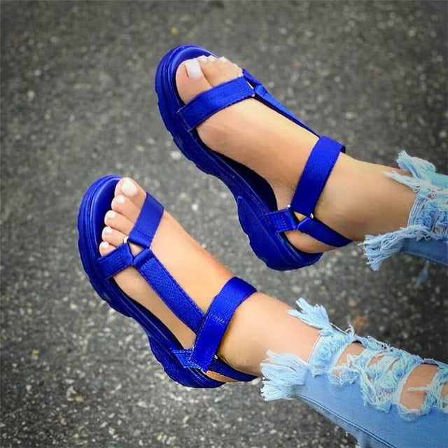 Sarah Express Adjustable Strap Flat Sport Sandals Blue