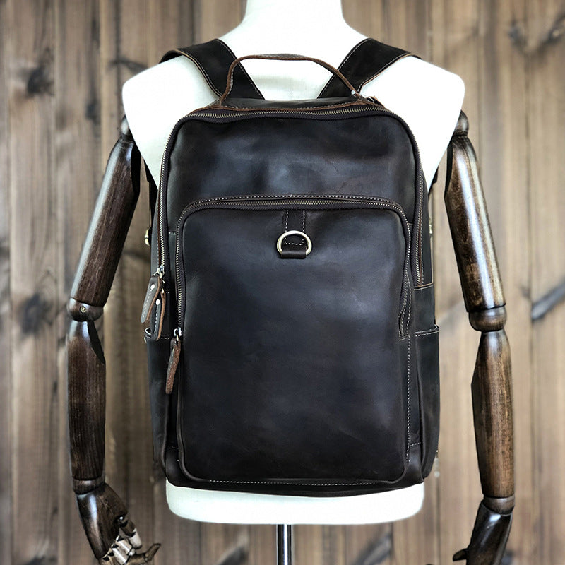 Sarah Express Retro Leather Men's Daily Backpack Dark Brown