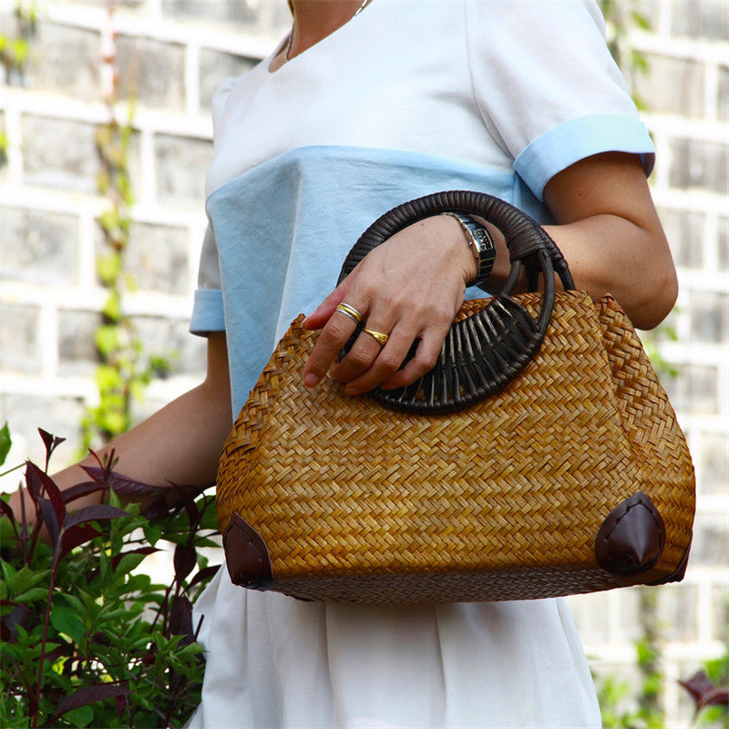 Sarah Express Handwoven Rattan Straw Structured Handbag