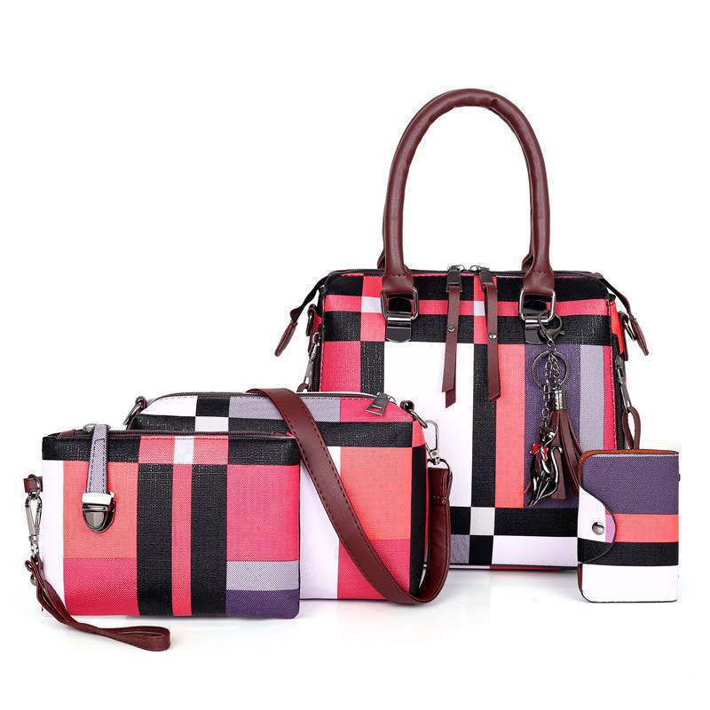 Sarah Express Plaid Pattern Multi-Piece Handbag Set Pink