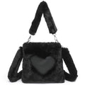 Sarah Express Plush Heart Detail Messenger Bag Black 22x22x4CM
