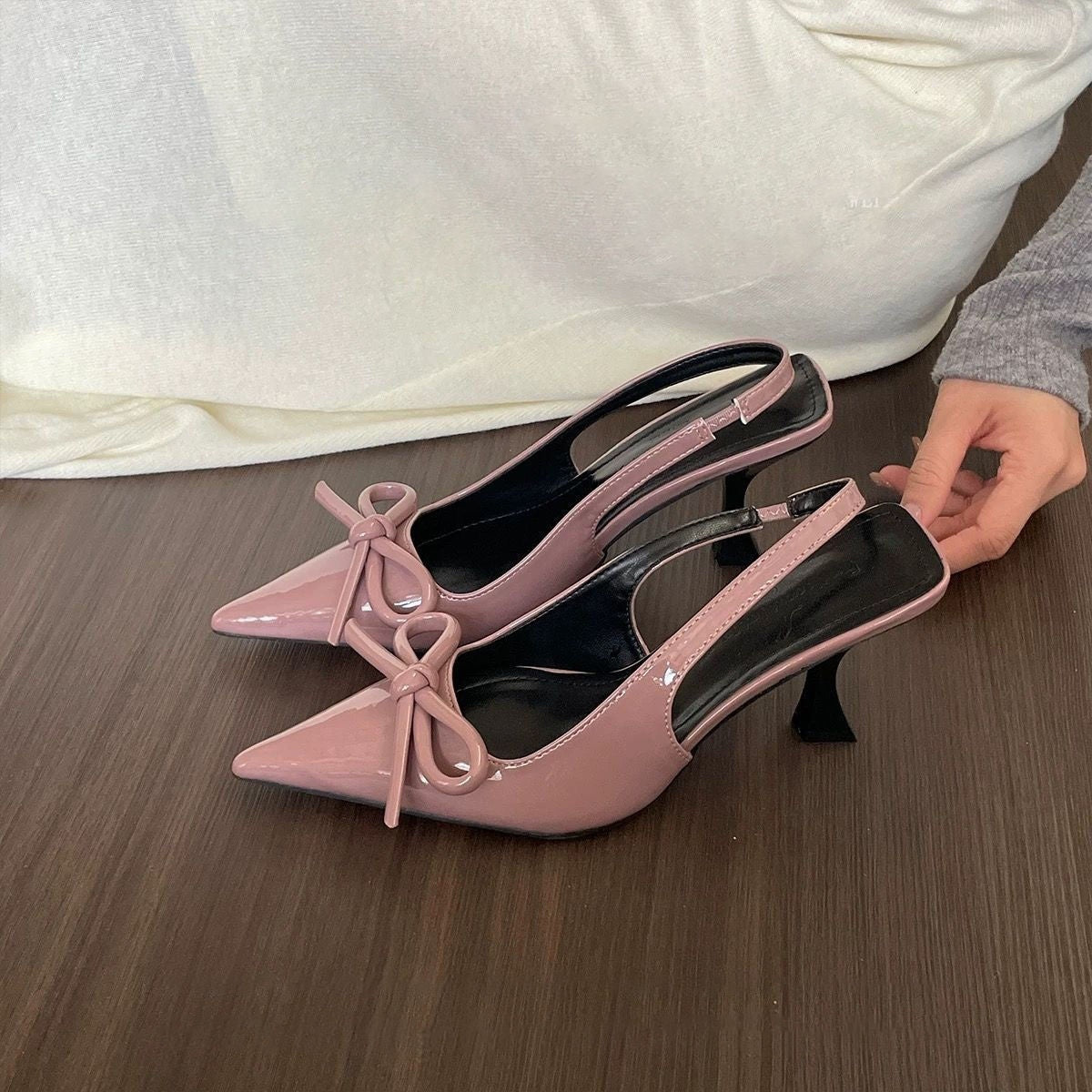 Sarah Express Bow-Knot Pointed-Toe Slingback Stiletto Sandals