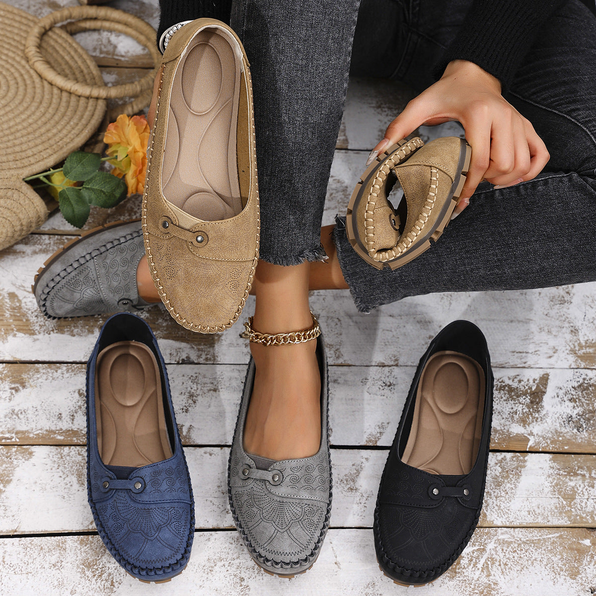 Sarah Express Women's Retro Flat Slip-On Loafers