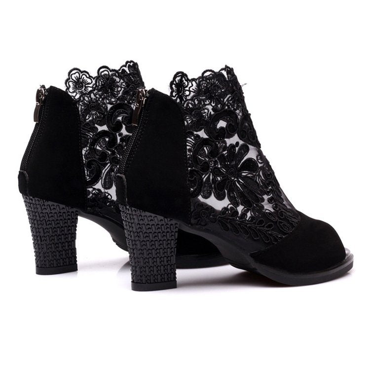 Sarah Express Lace Peep Toe Square Heel Sandals