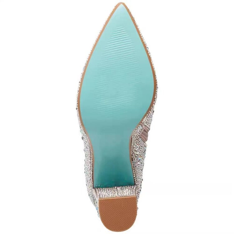 Sarah Express Rhinestone Embellished Suede Ankle Boots