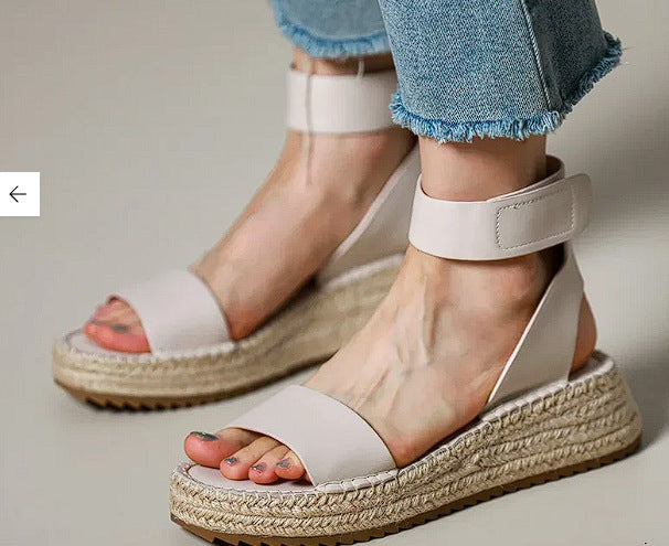 Sarah Express Braided Leather Vintage Wedge Sandals Beige