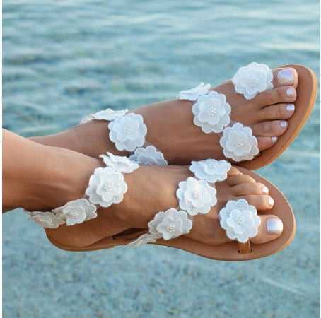 Sarah Express Women's Flower Flat Sandals Ankle Strap