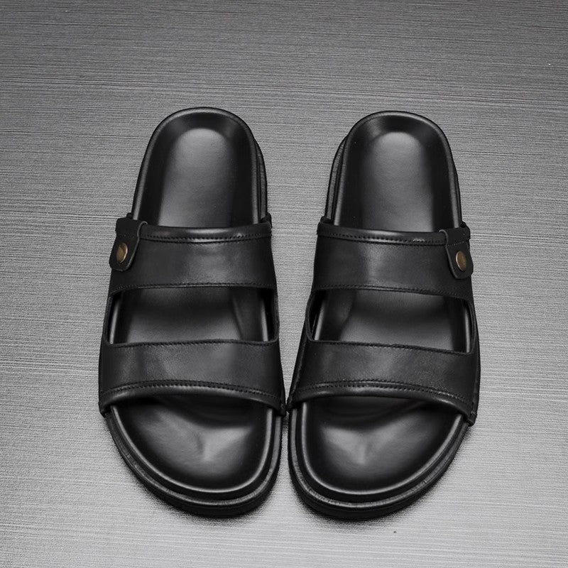 Sarah Express Men's Casual Breathable Leather Slide Sandals