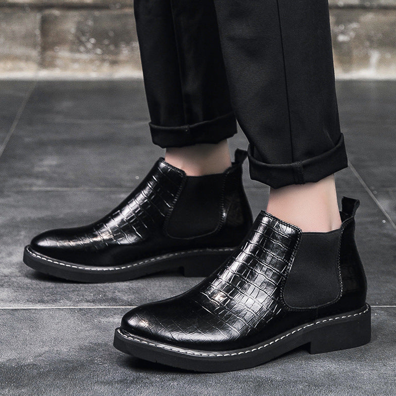 Sarah Express Men's Crocodile Pattern Leather Chelsea Boots