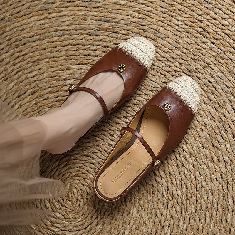 Sarah Express Handmade Leather Mary Jane Slide Sandals