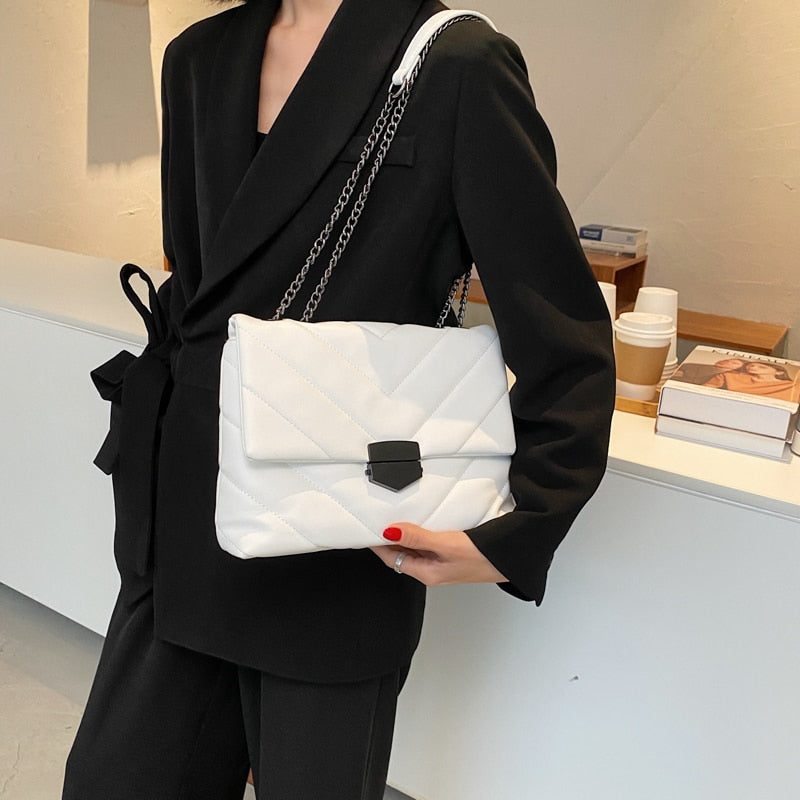 Sarah Express Quilted Chain Strap Crossbody Shoulder Bag White