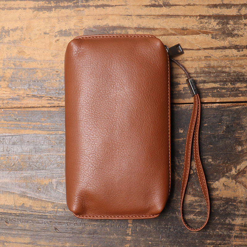 Sarah Express Men's Genuine Leather Long Zip Wallet Vintage Brown