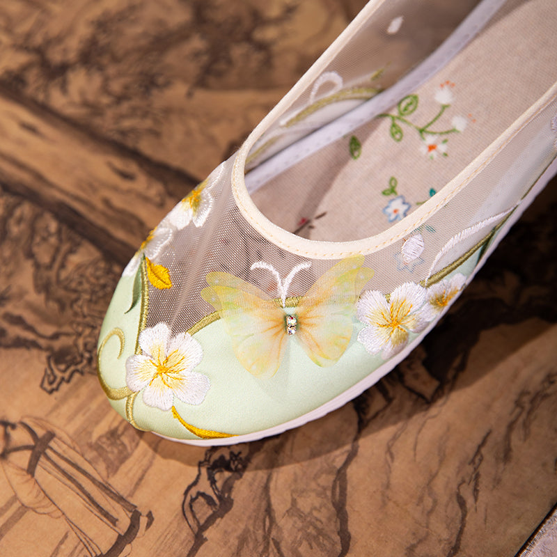 Sarah Express Embroidered Butterfly Mesh Round-Toe Flats