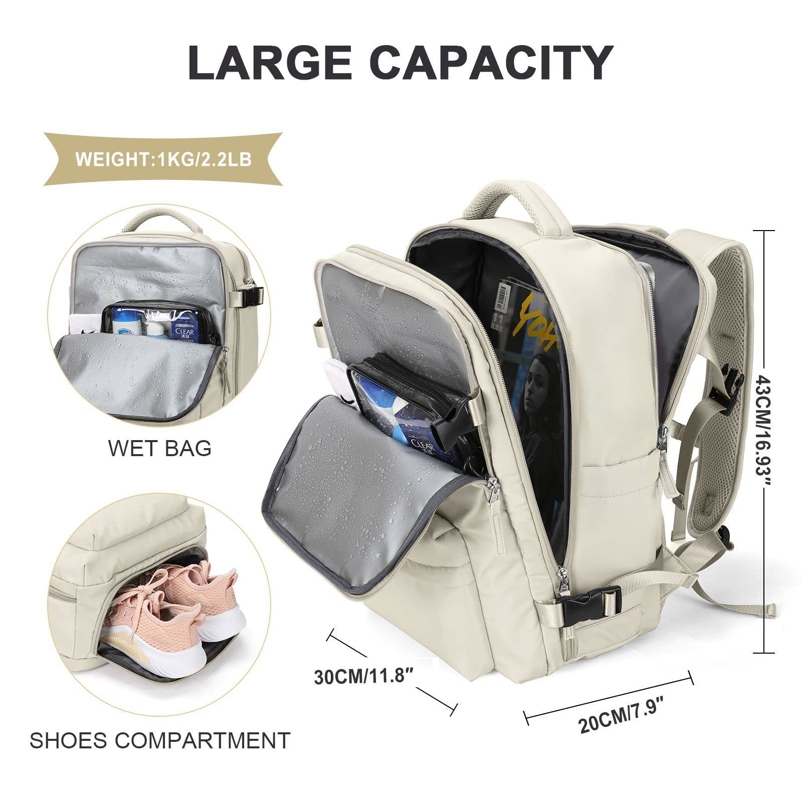 Sarah Express Large Capacity Travel Backpack with Shoe Compartment