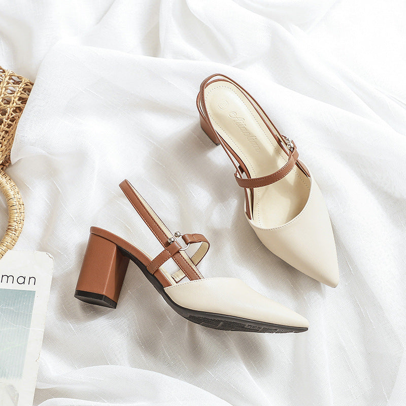 Sarah Express Pointed-Toe T-Strap Chunky Heel Shoes