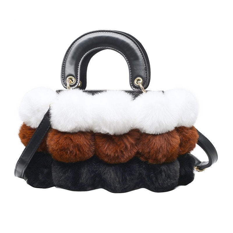 Sarah Express Plush Pom Pom Shoulder Bag Brown