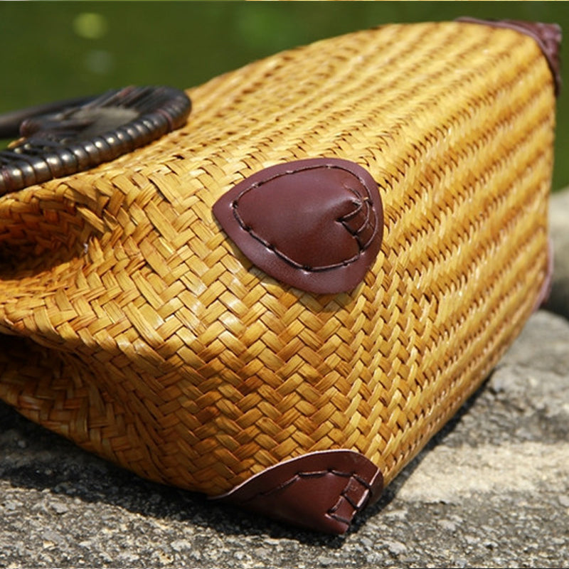 Sarah Express Handwoven Rattan Straw Structured Handbag