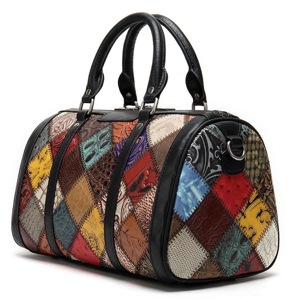 Sarah Express Patchwork Boston Handbag with Shoulder Strap