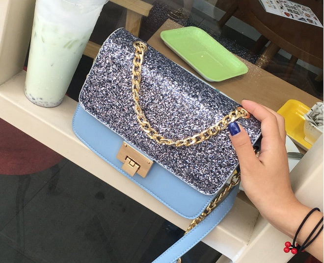 Sarah Express Sequined Square Shoulder Bag with Chain