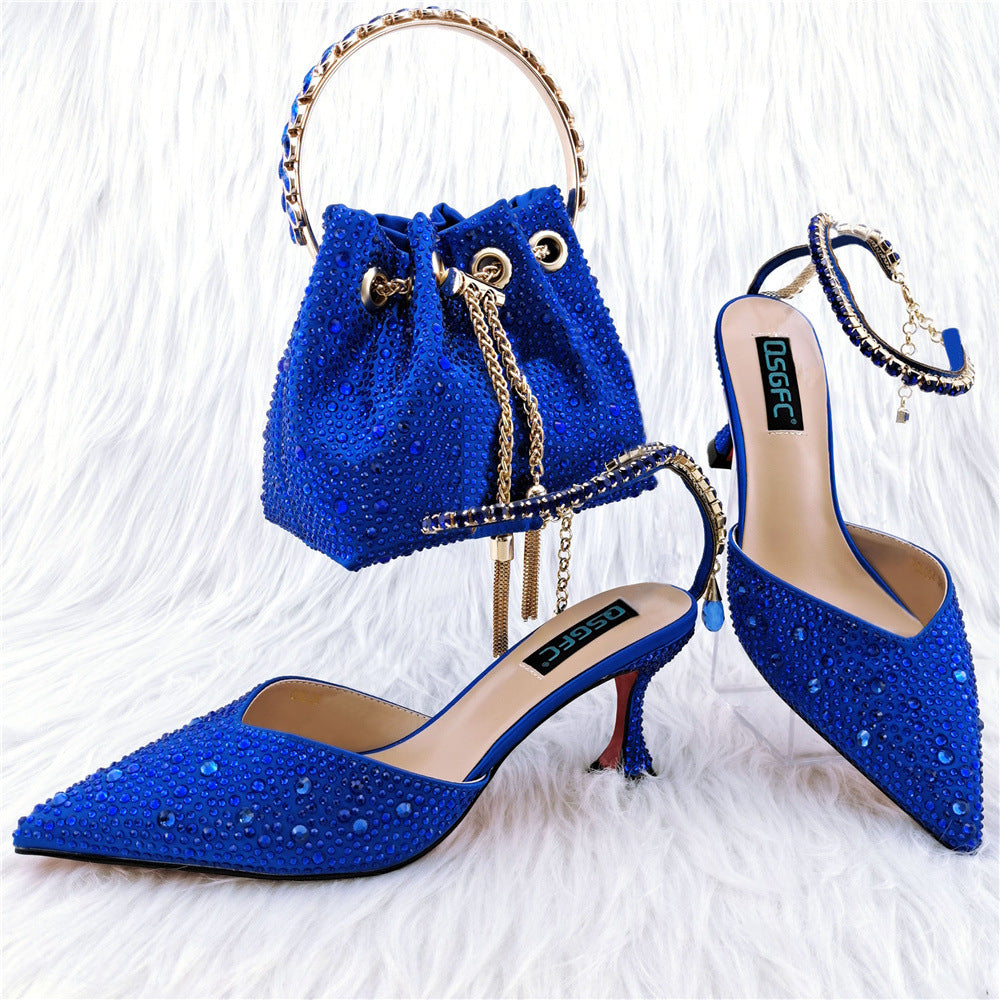 Sarah Express Crystal Embellished Pointed Toe Heel Set Blue