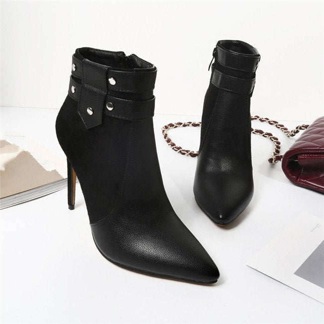 Sarah Express Retro Rivet Stiletto Ankle Boots