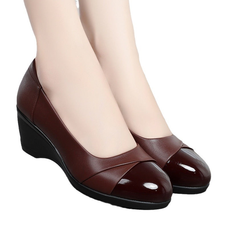 Sarah Express Women's Leather Wedge Slip-On Comfort Shoes
