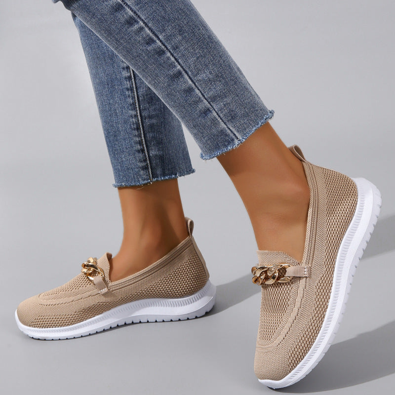 Sarah Express Flyknit Chain Detail Flat Sneakers