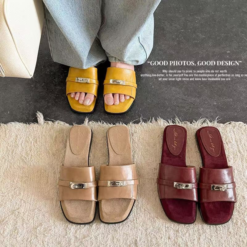 Sarah Express Handmade Full-Grain Leather Buckle Slide Sandals