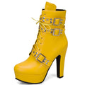 Sarah Express Buckle Detail High Heel Platform Boots Yellow