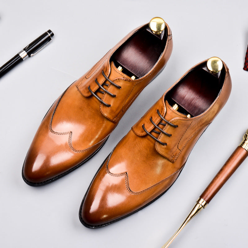 Sarah Express Classic Pointed Toe Leather Dress Shoes Brown