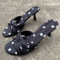Sarah Express Polka Dot Satin Bow High Heel Slippers Black